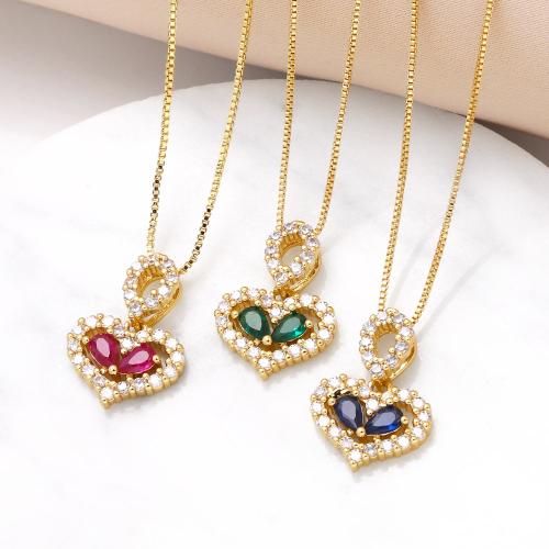 Cubic Zircon Micro Pave Brass Necklace, Heart, gold color plated, fashion jewelry & micro pave cubic zirconia, more colors for choice, nickel, lead & cadmium free, Length:45 cm, Sold By PC