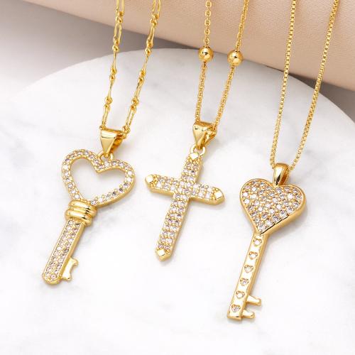 Cubic Zircon Micro Pave Brass Necklace gold color plated fashion jewelry & micro pave cubic zirconia nickel lead & cadmium free Sold By PC