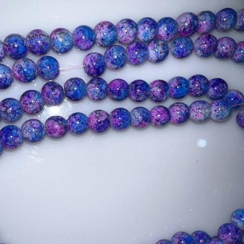 Perles en verre craquelé, Rond, DIY, violet, 8mm, Environ 90PC/brin, Vendu par brin