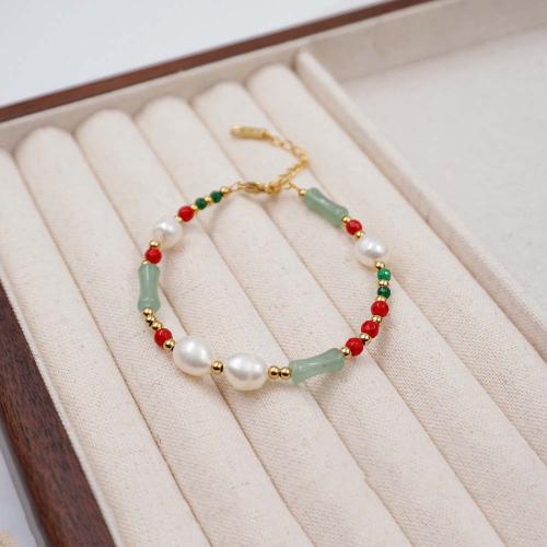 Natural Gemstone Necklace, Jade, with Titanium Steel & Freshwater Pearl, fashion jewelry & different styles for choice, mixed colors, Sold By PC