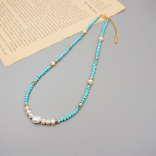 Turquoise Jewelry Sets, with Crystal Pearl & Titanium Steel, fashion jewelry & different styles for choice, blue, Necklace length: 41+6cm, bracelet length: 18+5cm, Sold By PC