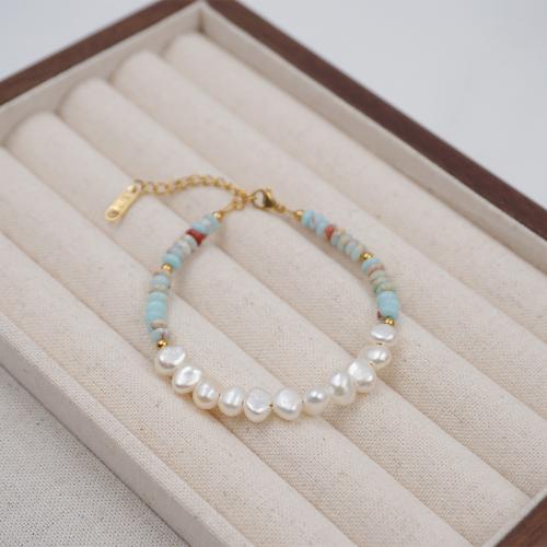 Natural Cultured Freshwater Pearl Jewelry Sets, with Titanium Steel & Turquoise, fashion jewelry & different styles for choice, mixed colors, Necklace length: 41+6cm, bracelet length: 17+5cm, Sold By PC