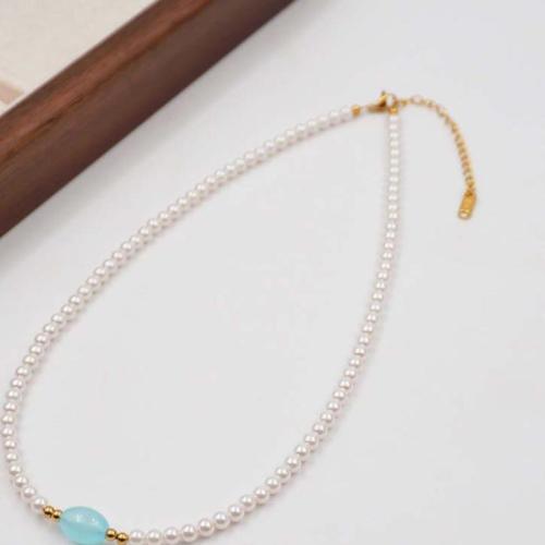 Crystal Pearl Necklace, with Titanium Steel & Glass, with 6cm extender chain, fashion jewelry, more colors for choice, Length:41 cm, Sold By PC