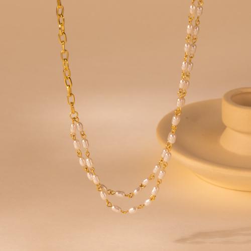 Collar de perlas de plástico, aleación de zinc, con Perlas plásticas, Doble capa & Joyería & para mujer, dorado, libre de níquel, plomo & cadmio, Vendido por UD