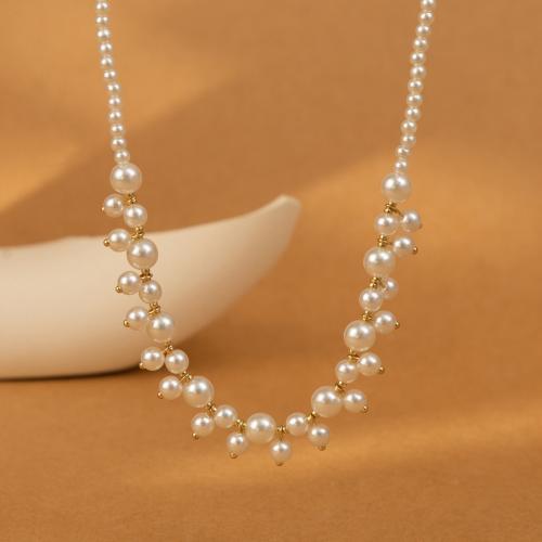 Collier de perles en plastique, perle de plastique, avec alliage de zinc, avec 2.76 Inch chaînes de rallonge, bijoux de mode & pour femme, blanc, protéger l'environnement, sans nickel, plomb et cadmium, Longueur 14.17 pouce, Vendu par PC