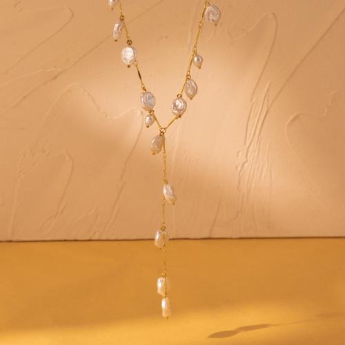 Plastik-Perlenkette, Zinklegierung, mit Kunststoff Perlen, mit Verlängerungskettchen von 2.76 Inch, Modeschmuck & für Frau, Goldfarbe, frei von Nickel, Blei & Kadmium, Länge:13.78 ZollInch, verkauft von PC