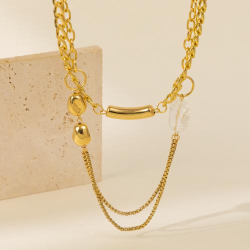 Zinklegierung Schmuck Halskette, mit Naturstein, Doppelschicht & Modeschmuck & für Frau, Goldfarbe, frei von Nickel, Blei & Kadmium, verkauft von PC