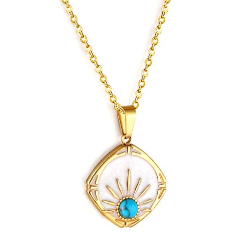 Stainless Steel Jewelry Necklace, 304 Stainless Steel, with turquoise, with 5cm extender chain, gold color plated, fashion jewelry & for woman, Length:42 cm, Sold By PC
