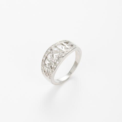 Zinklegering ringen, Zinc Alloy, met Cubic Zirconia, uniseks & verschillende grootte voor keus & hol, zilver, Verkocht door PC
