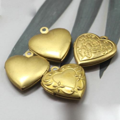 Colgantes de medallón de cobre amarillo, metal, Corazón, chapado, Bricolaje & diferentes estilos para la opción, color original, 19mm, Vendido por UD