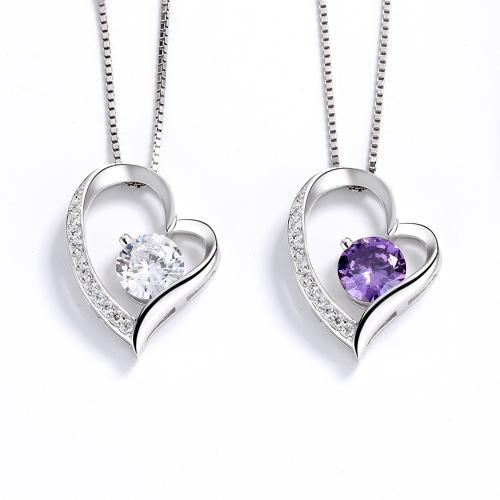 Cubic Zircon Micro Pave 925 Sterling Silver Necklace, Heart, micro pave cubic zirconia & for woman, more colors for choice, Length:Approx 41-50 cm, Sold By PC