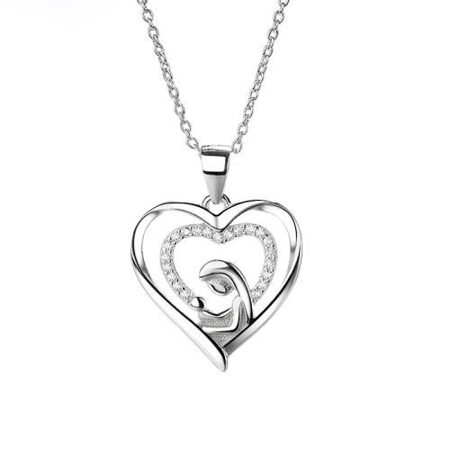 Cubic Zircon Micro Pave 925 Sterling Silver Necklace Heart micro pave cubic zirconia & for woman platinum color Length Approx 41-50 cm Sold By PC