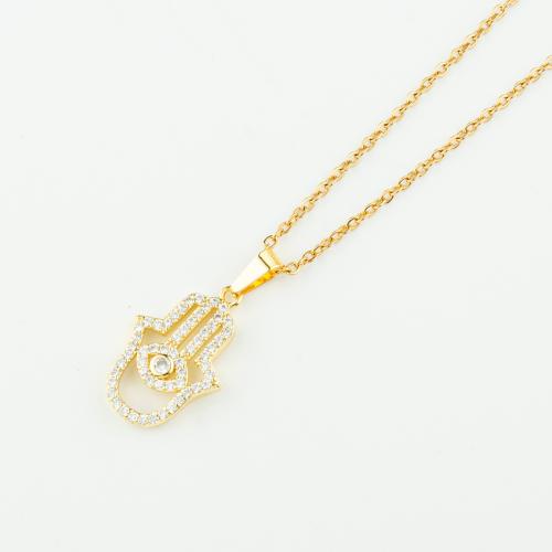 Edelstahl Schmuck Halskette, 304 Edelstahl, mit Messing, plattiert, Micro pave Zirkonia & für Frau, Goldfarbe, Länge:ca. 50 cm, verkauft von PC
