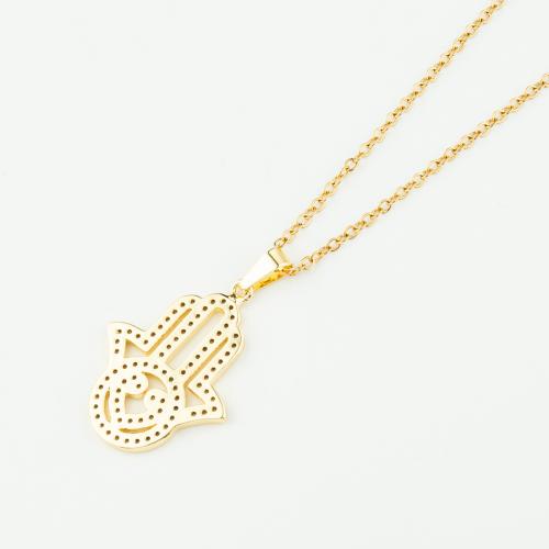 Stainless Steel Jewelry Necklace 304 Stainless Steel with Brass plated micro pave cubic zirconia & for woman gold Length Approx 50 cm Sold By PC