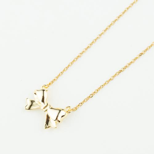 Stainless Steel Jewelry Necklace 304 Stainless Steel with Brass Bowknot plated for woman gold Length Approx 50 cm Sold By PC