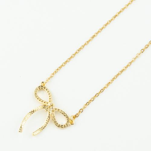 Stainless Steel Jewelry Necklace 304 Stainless Steel with Brass Bowknot plated micro pave cubic zirconia & for woman gold Length Approx 50 cm Sold By PC