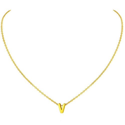 Edelstahl Schmuck Halskette, mit Titanstahl, plattiert, Buchstaben sind von A bis Z & verschiedene Stile für Wahl & für Frau, goldfarben, Länge:ca. 51-60 cm, verkauft von PC