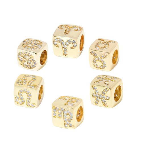 Cubic Zirconia Micro Pave Brass Beads, plated, Zodiac symbols jewelry & DIY & different designs for choice & micro pave cubic zirconia & for woman, golden, Sold By PC