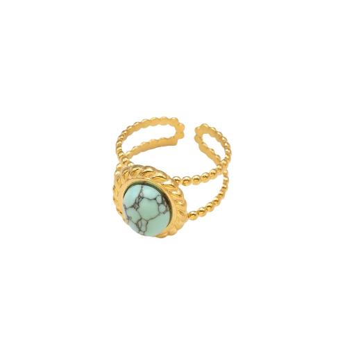 Titanium Steel Finger Ring with turquoise plated & for woman golden Sold By PC