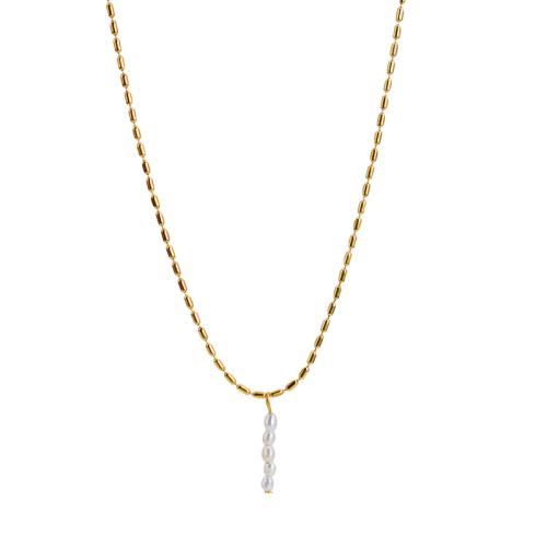 Titanstahl Halskette, mit Kunststoff Perlen, mit Verlängerungskettchen von 5cm, plattiert, für Frau, goldfarben, Länge 40 cm, verkauft von PC