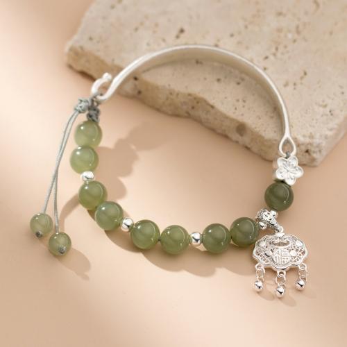 925 Sterling Silver Bracelet with Hetian Jade with 2inch extender chain Longevity Lock vintage & for woman Length Approx 6.7 Inch Sold By PC