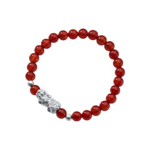 Red Agate Bracelet, with 925 Sterling Silver & Elastic Thread, Fabulous Wild Beast, vintage & for woman, Length:Approx 6.7 Inch, Sold By PC