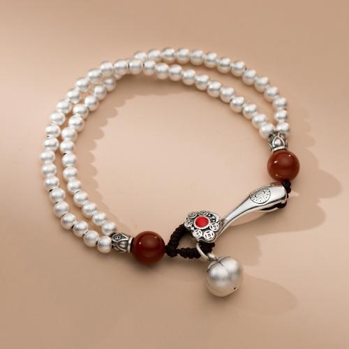 925 Sterling Silver Bracelet, with Beeswax, Ruyi, Double Layer & vintage & for woman & frosted, Length:Approx 6.9 Inch, Sold By PC