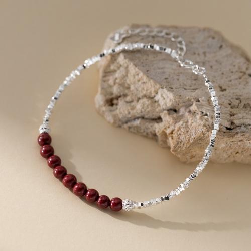 925 Sterling Silver Bracelet with Cinnabar with 1.2inch extender chain vintage & for woman Length Approx 6.7 Inch Sold By PC