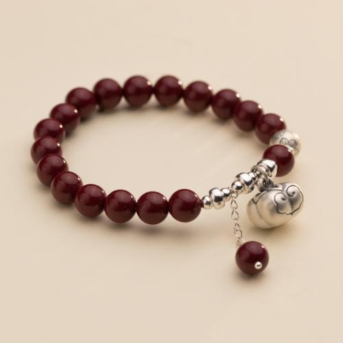 925 Sterling Silver Bracelet with Cinnabar vintage & for woman Length Approx 6.3-9.8 Inch Sold By PC