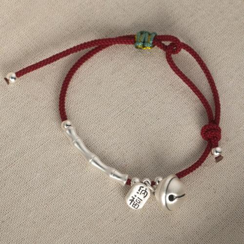 925 Sterling Silver Bracelet with Polyester Cord Bell vintage & for woman Length Approx 9 Inch Sold By PC