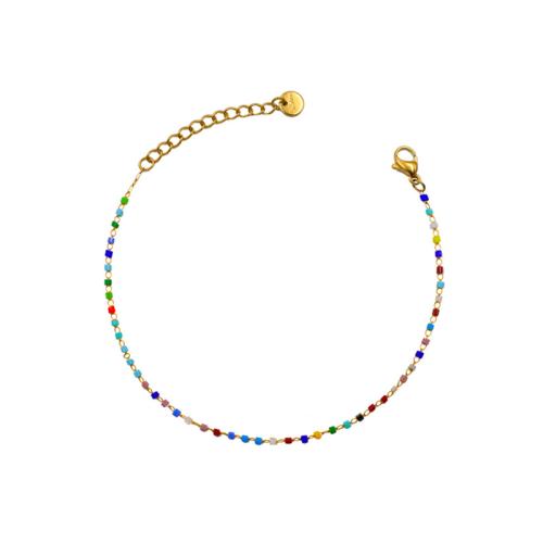 Acier titane bracelet, avec Seedbead, avec 1.6inch chaînes de rallonge, Placage de couleur d'or, Style bohème & pour femme, Longueur Environ 6.3 pouce, Vendu par PC