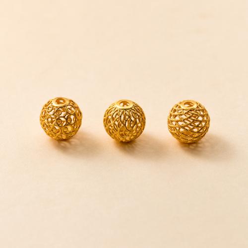 Spacer Beads Jewelry 925 Sterling Silver Round gold color plated DIY & hollow 8mm Approx 1.8mm Sold By PC