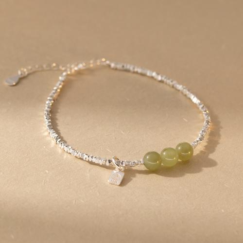 925 Sterling Silver Bracelet, with Hetian Jade, with 1.6inch extender chain, fashion jewelry & for woman, Length:Approx 6.5 Inch, Sold By PC