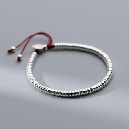 925 prata esterlina pulseira, with Corda de poliéster, with 1.8inch extender chain, joias de moda & para mulher, comprimento Aprox 6.1 inchaltura, vendido por PC