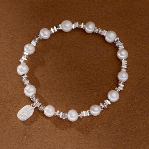 925 Sterling Silver Bracelet with Plastic Pearl vintage & for woman Length Approx 6.3-9.4 Inch Sold By PC