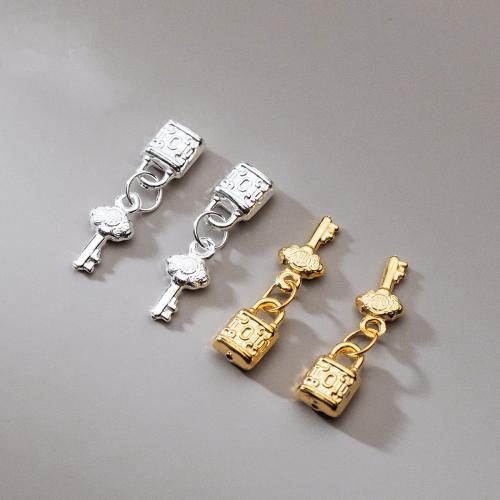 925 Sterling Silver Pendant Lock and Key DIY lock size key size Sold By PC