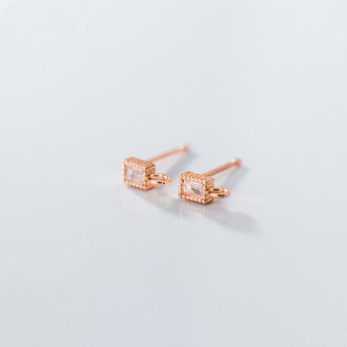 925 Sterling Silver Earring Post Geometrical Pattern rose gold color plated DIY & micro pave cubic zirconia Sold By Pair