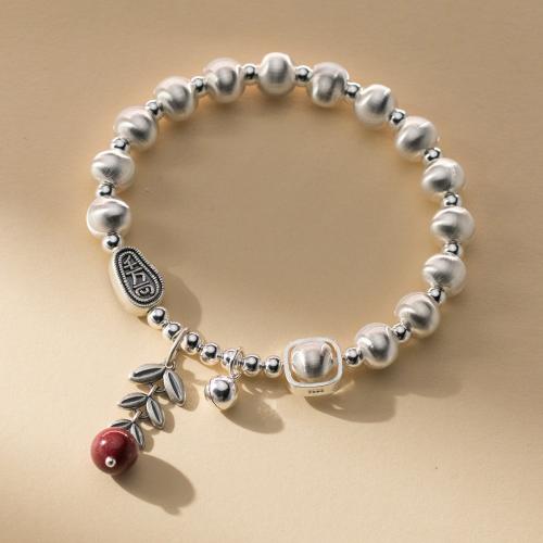925 Sterling Silver Bracelet, with Cinnabar, Wheat, vintage & for woman, Length:Approx 6.3-9.8 Inch, Sold By PC