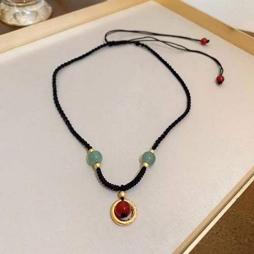 Brass Necklace, with Red Agate, fashion jewelry & for woman, Length:Approx 50 cm, Sold By PC