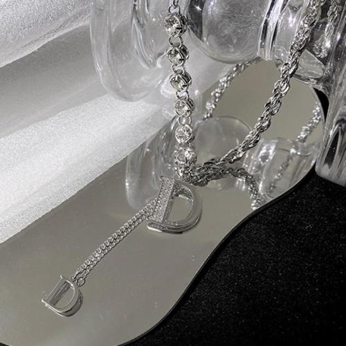 Zinklegierung Schmuck Halskette, mit Titanstahl, mit Verlängerungskettchen von 5cm, Modeschmuck & für Frau & mit Strass, Silberfarbe, Länge:ca. 48 cm, verkauft von PC