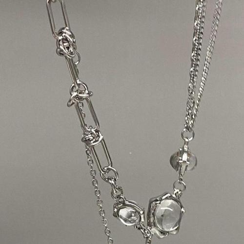 Zinklegierung Schmuck Halskette, mit Titanstahl & Katzenauge, mit Verlängerungskettchen von 5cm, Modeschmuck & für Frau, Silberfarbe, Länge:ca. 48 cm, verkauft von PC
