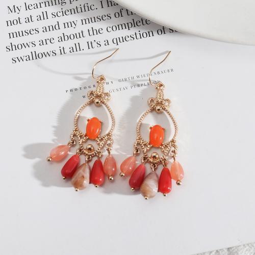 Tibetan Style Drop Earrings, with Agate, fashion jewelry & for woman, more colors for choice, 27x67mm, Sold By Pair