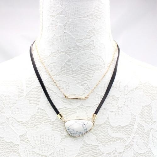 Collar de Aleación de Zinc, con Magnesita & cordón de cuero, Doble capa & Joyería & para mujer, longitud aproximado 40 cm, aproximado 46 cm, Vendido por UD
