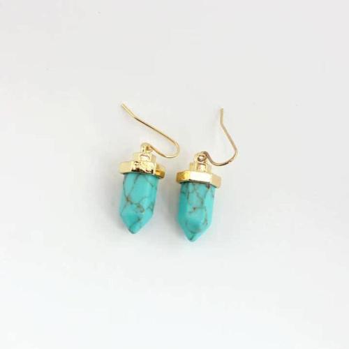 Boucles d'oreilles en alliage de zinc, avec turquoise, bijoux de mode & pour femme, 20mm, Vendu par paire