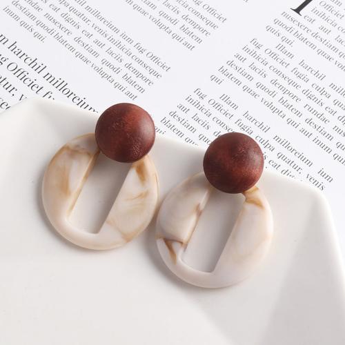 Tibetan Style Stud Earring, with Wood & Resin, fashion jewelry & for woman, 40x50mm, Sold By Pair