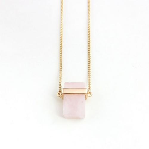 Collier en alliage de zinc Pull, avec quartz rose, bijoux de mode & pour femme, Longueur:Environ 70 cm, Vendu par PC