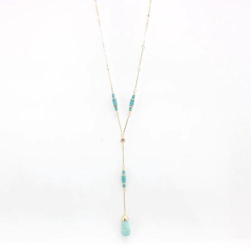 Zinc Alloy Sweater Chain Necklace with turquoise fashion jewelry & for woman Length Approx 62 cm Sold By PC