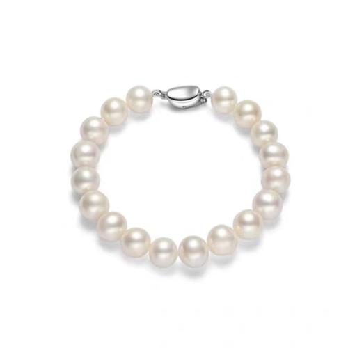 925 Sterling Silver Bangle Bracelet with Shell Pearl fashion jewelry & for woman Length Approx 19 cm Sold By PC