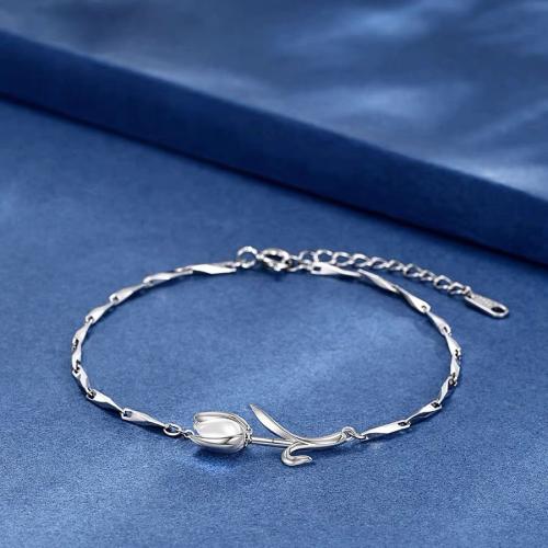 925 Sterling Silver Bangle Bracelet, with Chalcedony, fashion jewelry & for woman, Length:Approx 20 cm, Sold By PC