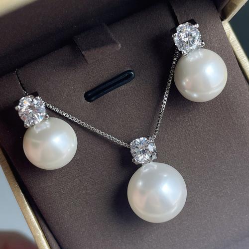 Cubic Zirconia Micro Pave Brass Jewelry Sets, with Plastic Pearl, different styles for choice & micro pave cubic zirconia & for woman, Length:Approx 45 cm, Sold By PC